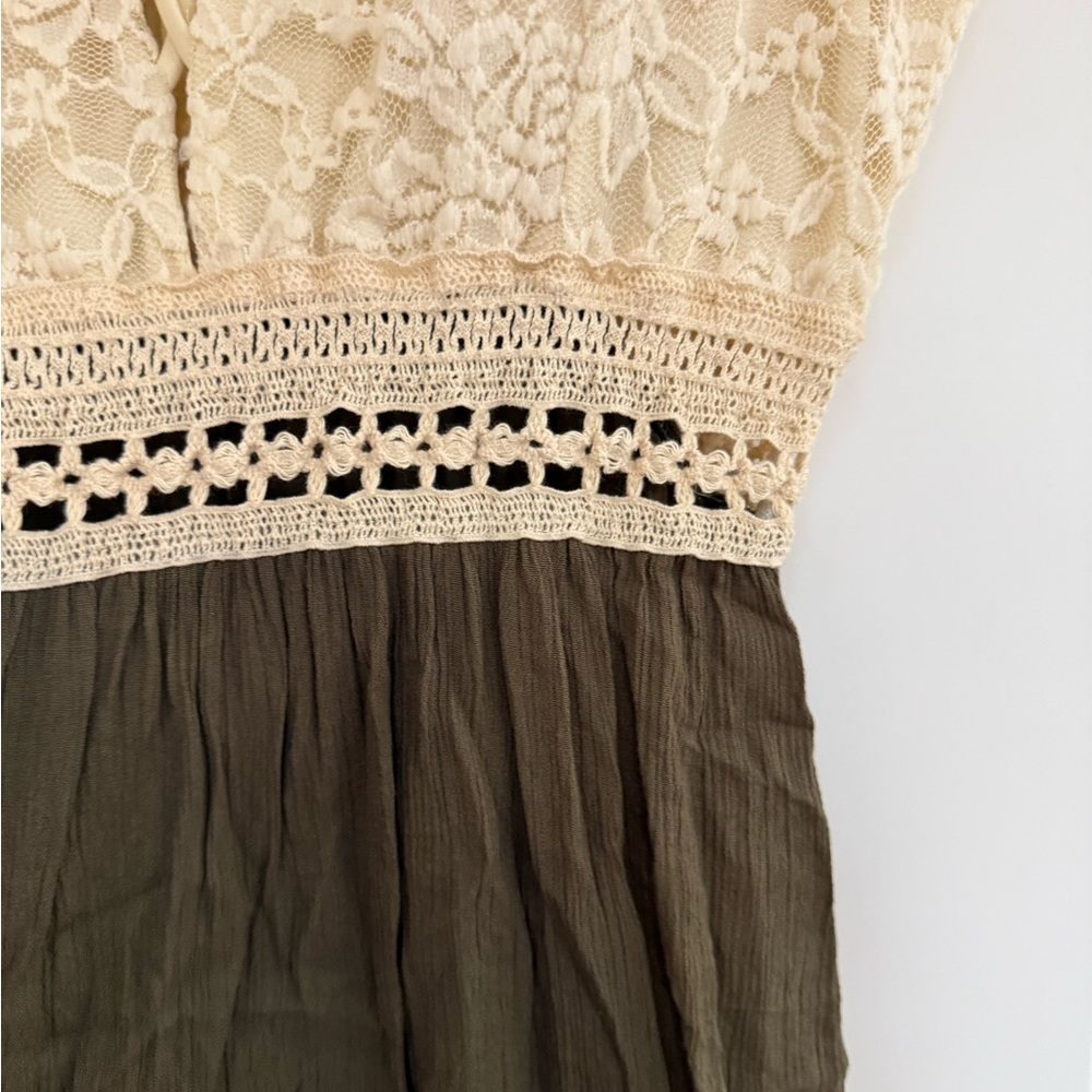 Sky Cream Lace Bodice Midi Dress with Olive Skirt - Picture 2 of 5